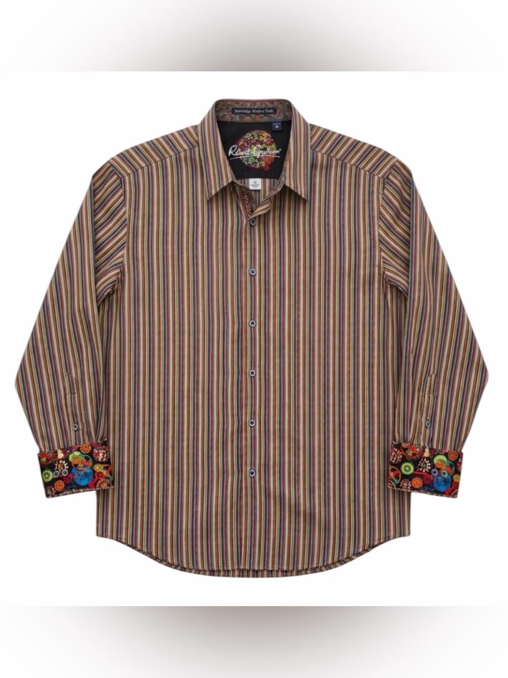 Robert Graham Men's Multicolor Striped Button Down Shirt Flip Cuff Luxe M NWOT